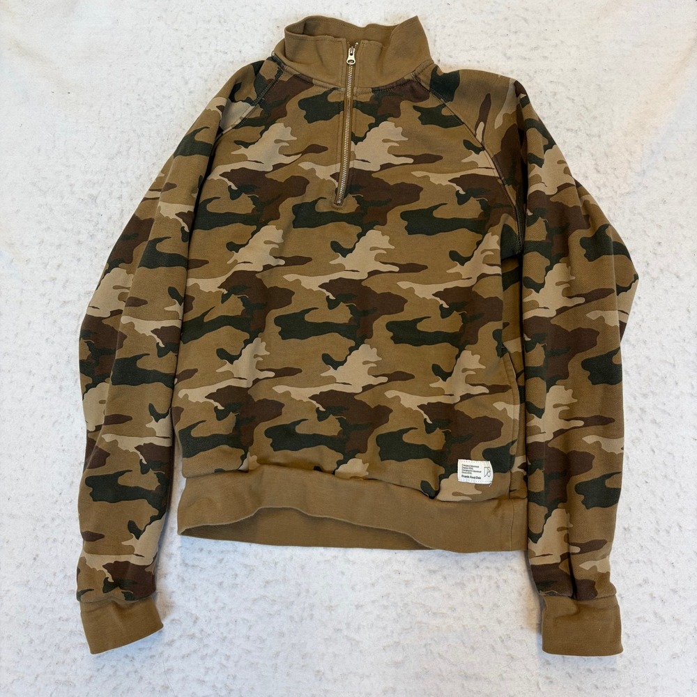Frank And Oak Quarter Zip Pullover Womens XS Brown Camo Long Sleeve Fleece